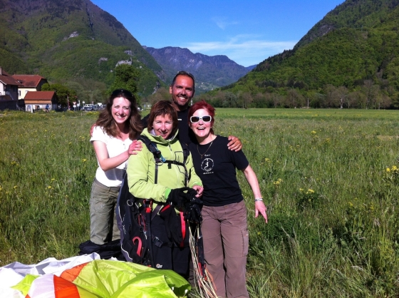 Nathalie, Maite, Yann et Laurence à l'atterrissage